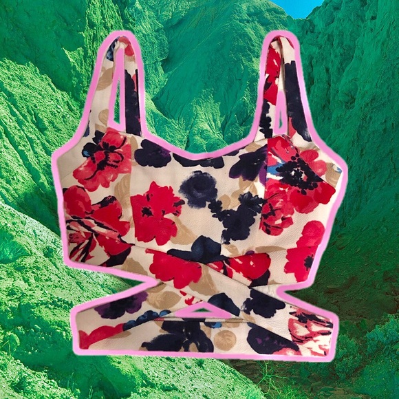 FLORAL CROSSED OVER BRALETTE/CROP - Picture 1 of 7